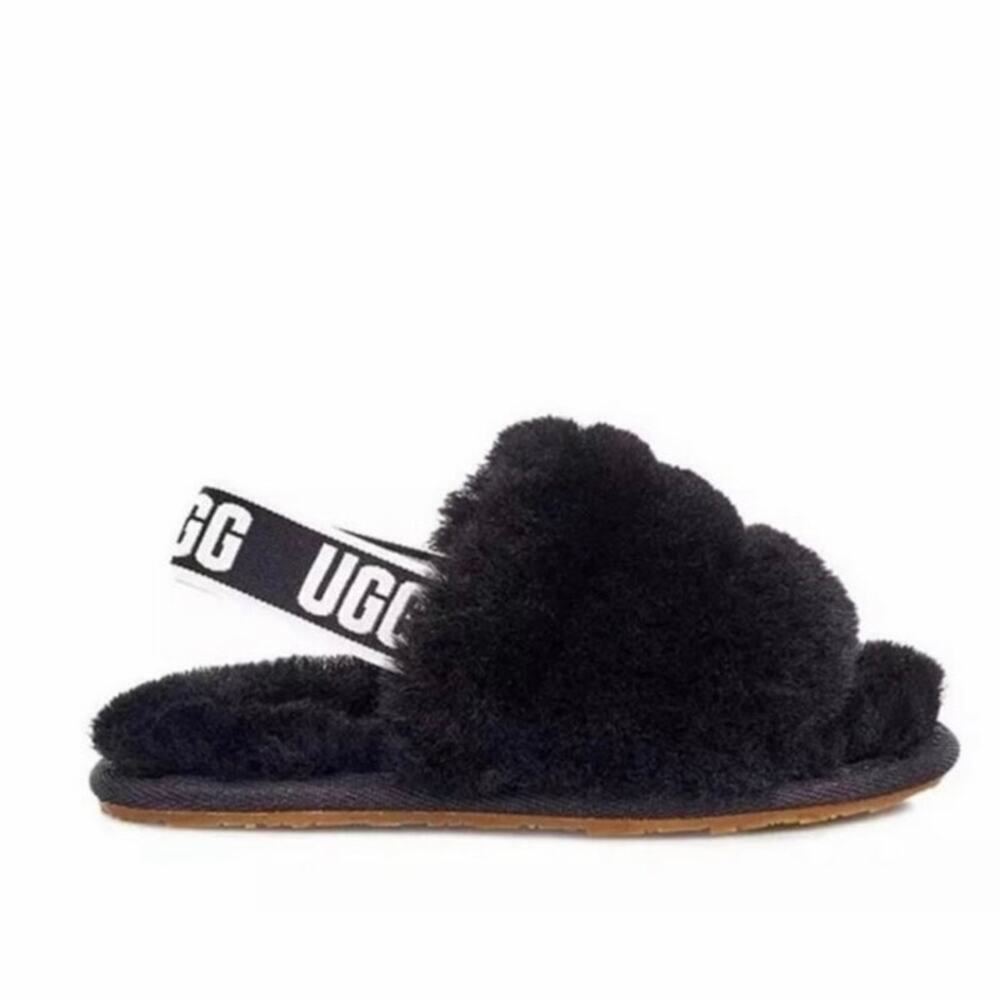 UGG Fluff Yeah Slides Black Shearling Slingback Slippers Womens 6